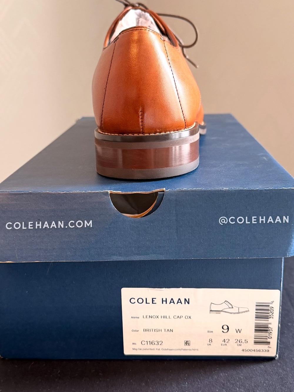 Cole Haan Men’s British Tan Leather Cap-Toe Derby - Picture 5 of 6